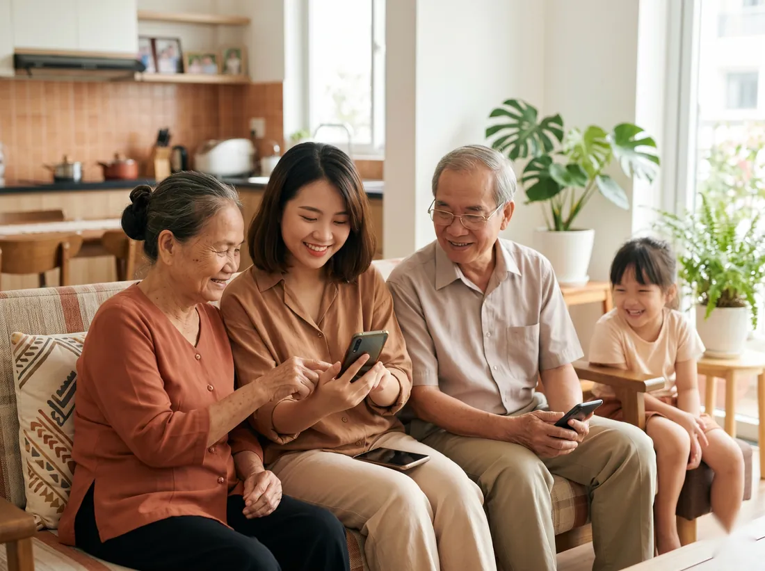 Cả nhà giúp ông bà tham gia ứng dụng