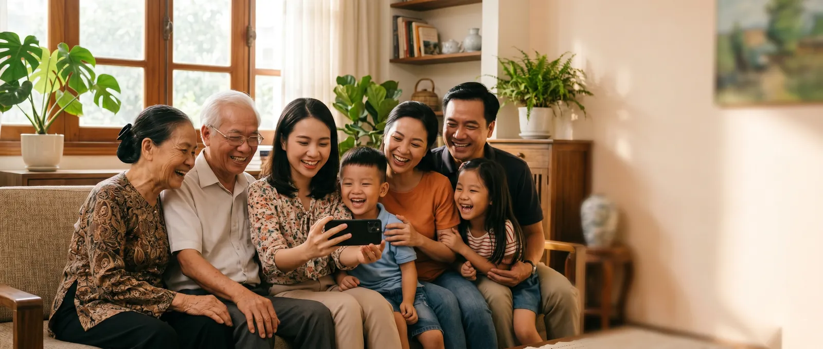 Gia đình Việt Nam nhiều thế hệ quây quần