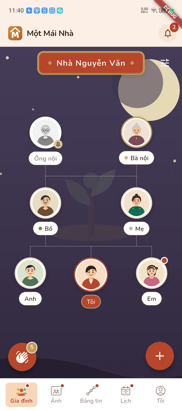 Cây gia phả trong ứng dụng Một Mái Nhà